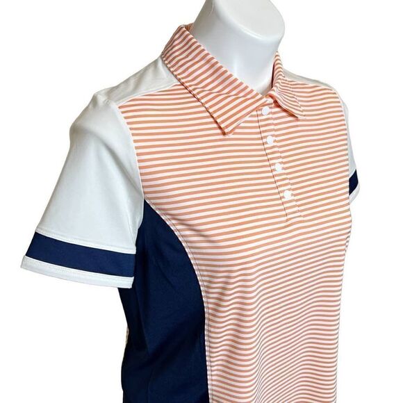 Lole blue, orange and white striped and color block performance polo size S - Picture 8 of 16